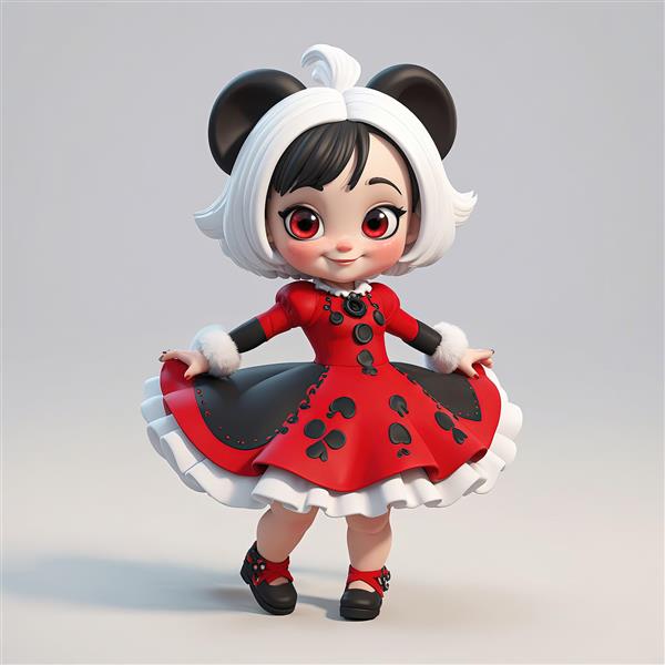 عکس باکیفیت دختر کارتونی با گوش‌های پاندا و لباس قرمز خال‌دار