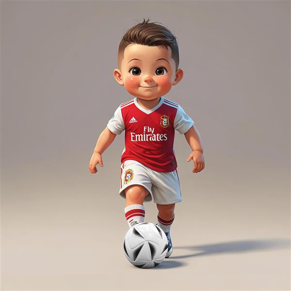 دانلود پوستر کودک فوتبالیست با لباس سفید و قرمز آرسنال و توپ