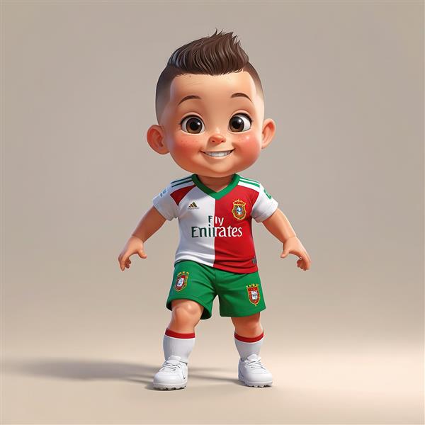 دانلود طرح کودک فوتبالیست با لباس پرتغال (قرمز و سبز) ایستاده