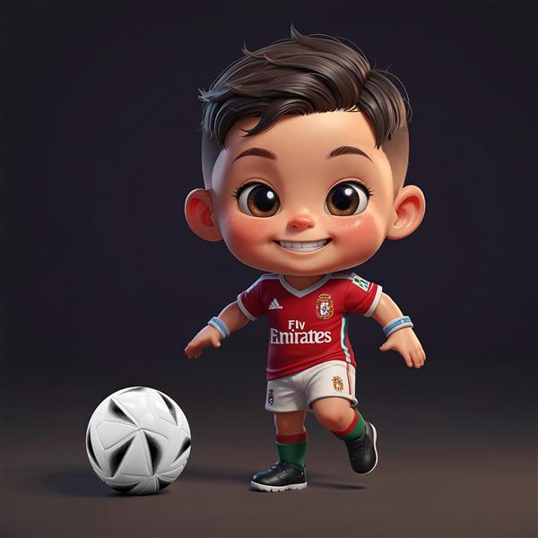 عکس سه‌بعدی پسربچه فوتبالیست با لباس تیم باشگاهی و لبخند شاد