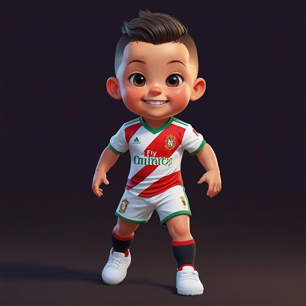دانلود طرح اورجینال کودک فوتبالیست با پیراهن سفید و نوار قرمز