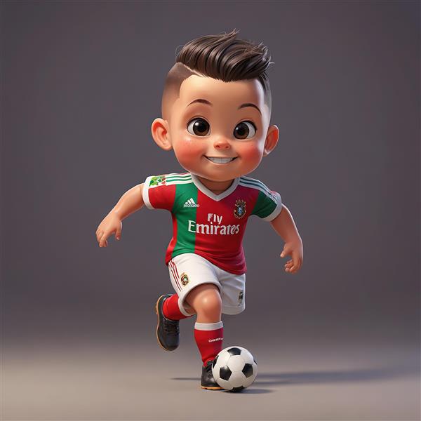 عکس فوتبالیست کارتونی با پیراهن سبز و قرمز پرتغال در حال بازی