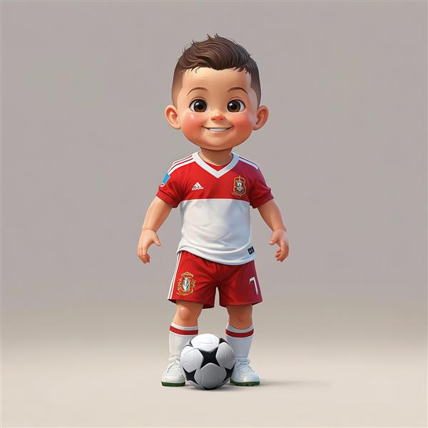 دانلود عکس باکیفیت کودک با لباس سفید و قرمز فوتبال و توپ آماده چاپ