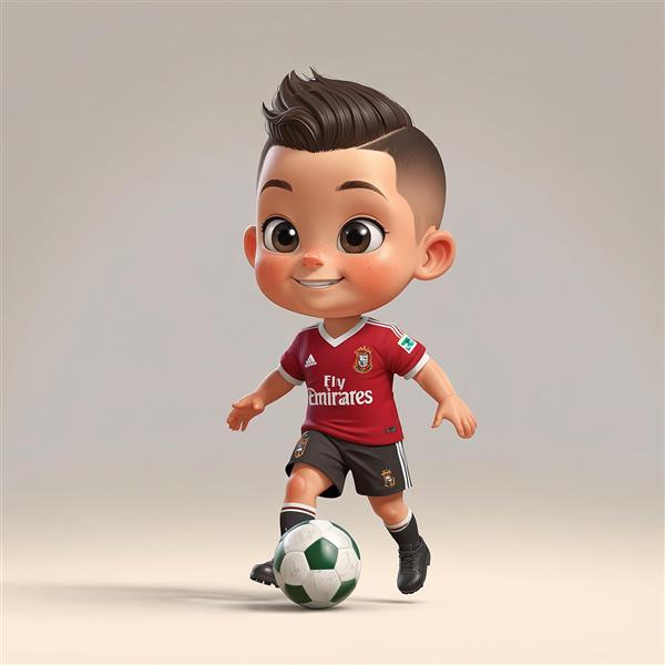 تصویر اورجینال پسر کارتونی با پیراهن قرمز و سیاه در حال شوت زدن