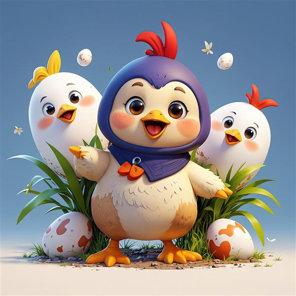 عکس سه جوجه کارتونی بامزه در حال بازی با تخم‌مرغ‌های رنگی عید پاک