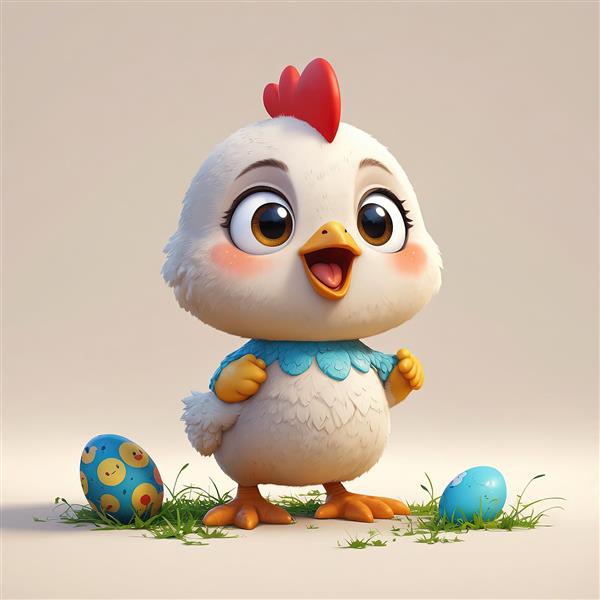 دانلود عکس جوجه کارتونی سفید بامزه با تخم‌مرغ عید پاک