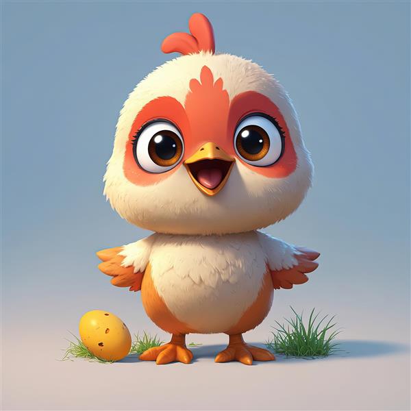 تصویر باکیفیت جوجه کارتونی با صورت نارنجی و تخم مرغ زرد، دکوراتیو