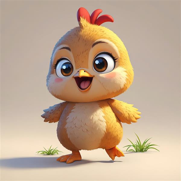 عکس جوجه کارتونی قهوه‌ای در حال راه رفتن، مناسب پوستر مهد کودک