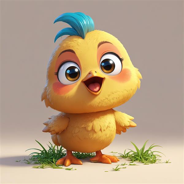 دانلود تصویر جوجه کارتونی طلایی با کاکل آبی و گونه‌های قرمز
