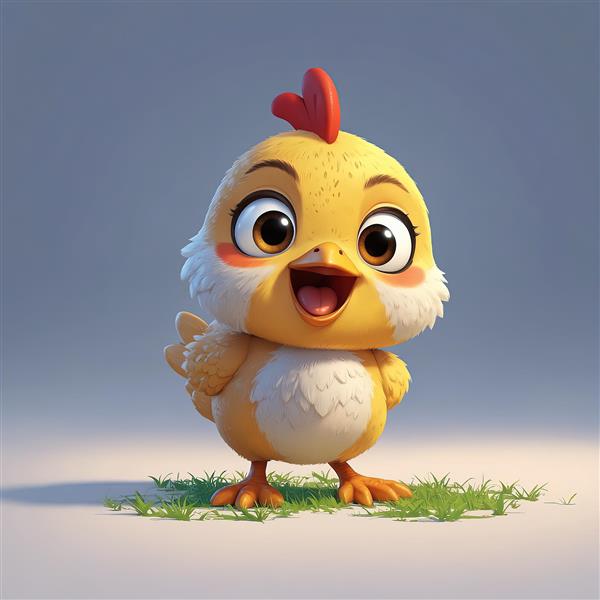 عکس جوجه کارتونی طلایی با لبخند و کاکل قرمز، مناسب چاپ با کیفیت بالا
