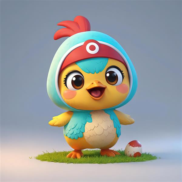 دانلود طرح جوجه کارتونی زرد و آبی با کلاه پشمی و تخم مرغ کوچک عید پاک