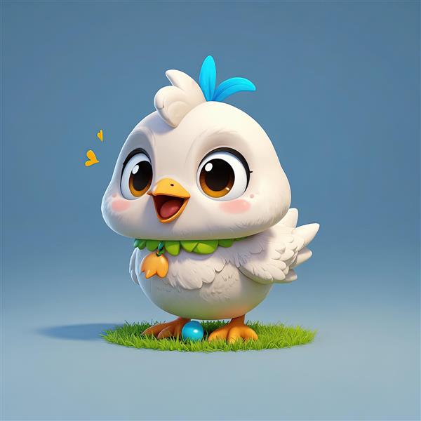 دانلود طرح گرافیکی جوجه کارتونی سفید با قلاده سبز و کاکل آبی، دکوراتیو