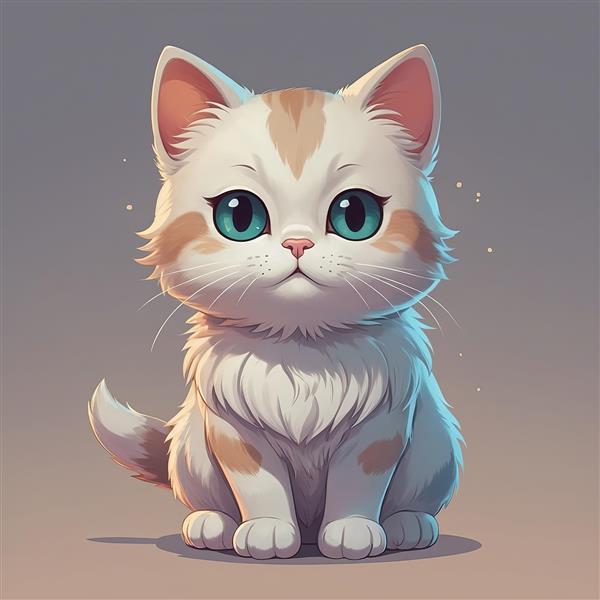 گربه کارتونی سفید نارنجی با چشم‌های آبی فیروزه‌ای، تصویر باکیفیت دکوراتیو
