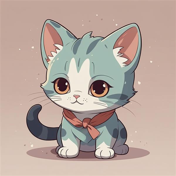 دانلود تصویر گربه کارتونی سفید و طوسی با قلاده قلبی شکل، مناسب چاپ تابلو