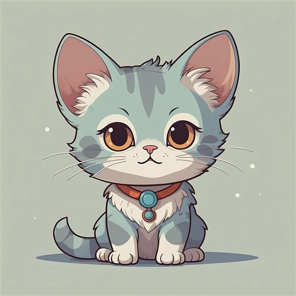 عکس گربه کارتونی آبی طوسی با دستمال گردن قرمز، تصویر باکیفیت با پس‌زمینه بژ