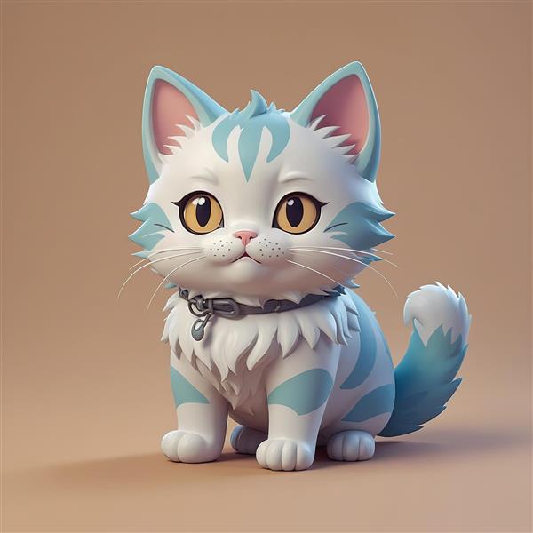 گربه کارتونی طوسی با قلاده آویز آبی و چشم‌های عسلی، تصویر کیوت دکوراتیو