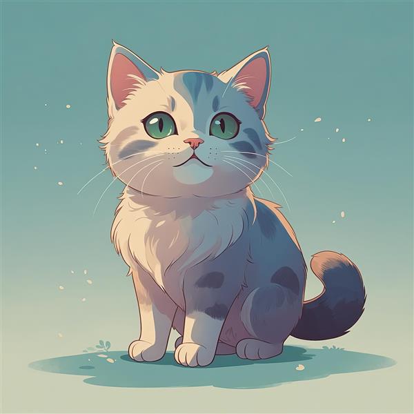 طرح گرافیکی گربه سفید و آبی کیوت با قلاده میخ‌دار، مناسب چاپ‌های عریض