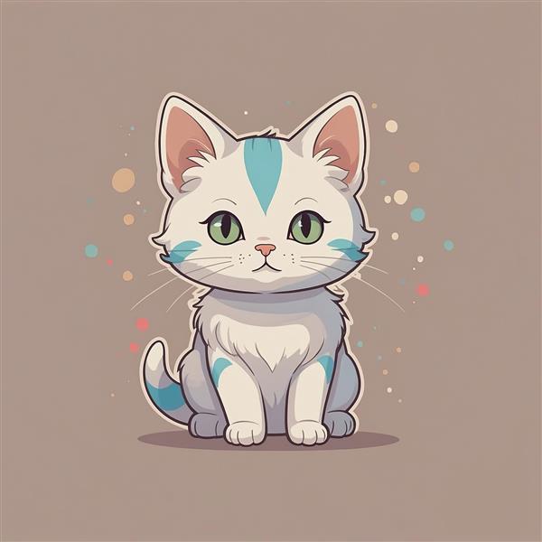 عکس باکیفیت گربه کارتونی خاکستری با چشم‌های سبز در نور ملایم، مناسب والپیپر