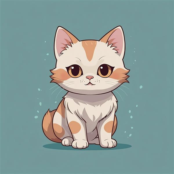 گربه کارتونی سفید با رگه‌های آبی فیروزه‌ای و چشم‌های سبز، تصویر دکوراتیو