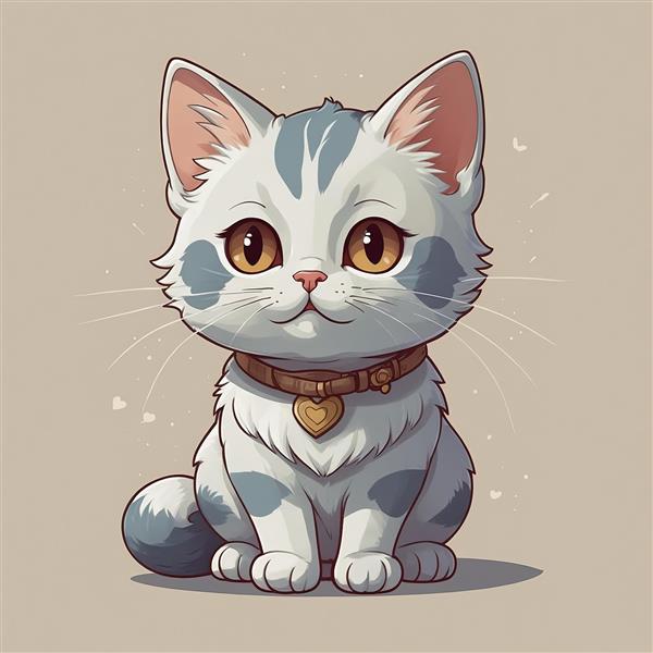 گربه کارتونی کیوت با روسری آبی و چشم‌های درشت، تصویر باکیفیت دکوراتیو