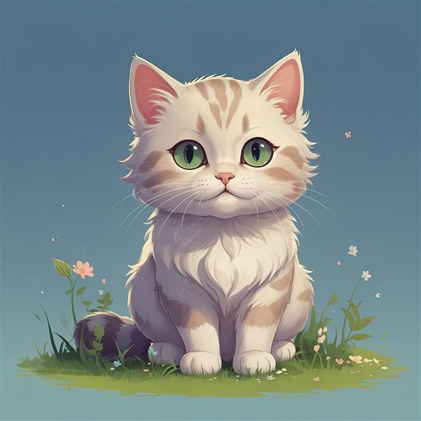 دانلود عکس بچه گربه پشمالو طوسی در چمنزار برای چاپ