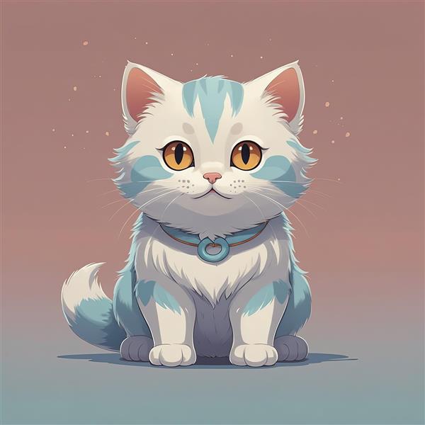 طرح گرافیکی گربه پشمالو سفید و آبی با چشمان نارنجی