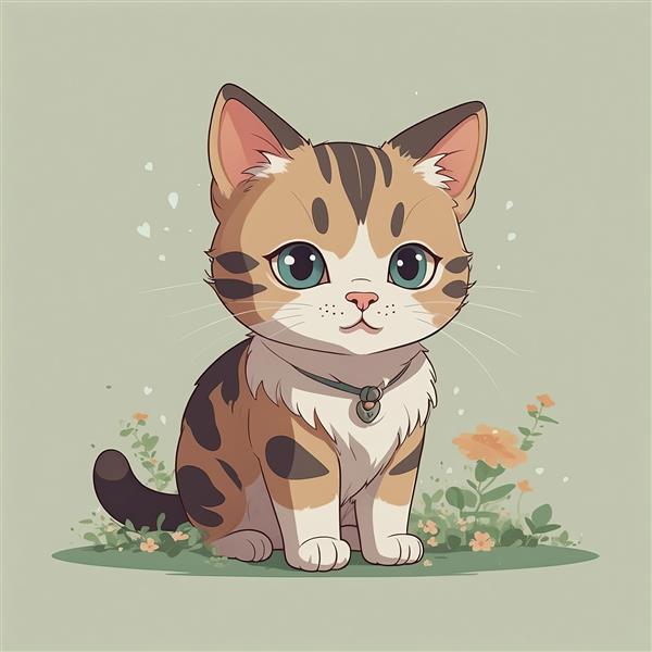 طرح تابلو گربه کارتونی خالدار با قلاده قلبی شکل