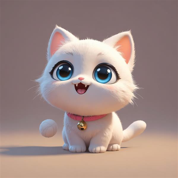بچه گربه سفید با چشمان آبی درخشان و قلاده قهوه‌ای برای دکوراسیون