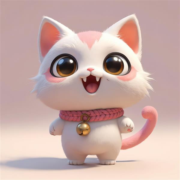 بچه گربه سفید و صورتی با قلاده بافتنی و زنگوله طلایی، آماده برای چاپ