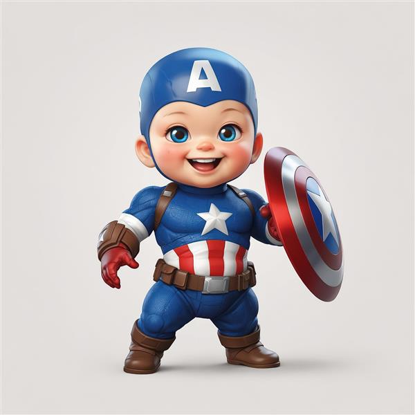 فیگور ابرقهرمانی کودک کاپیتان آمریکا با جزئیات بالا، مناسب چاپ تابلو