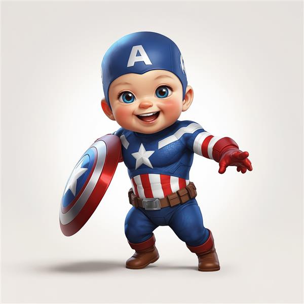 فیگور 3D کاپیتان آمریکا (بچه) با دستکش قرمز و سپر، مناسب دکور اتاق کودک