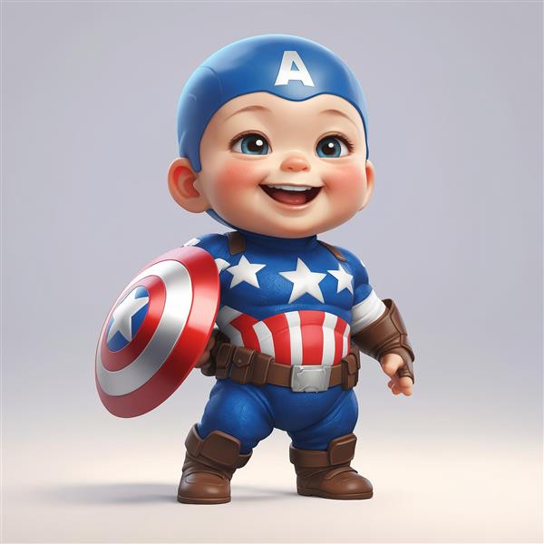 عروسک کاپیتان آمریکا کودکانه با سپر، فیگور 3D ابرقهرمانی بامزه