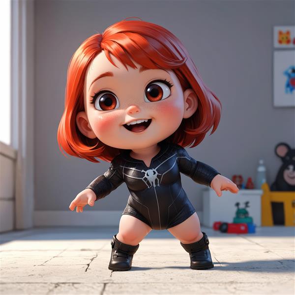 فیگور کودکانه در اتاق بازی با لباس اسپایدرمن و چکمه، تصویر با نورپردازی طبیعی