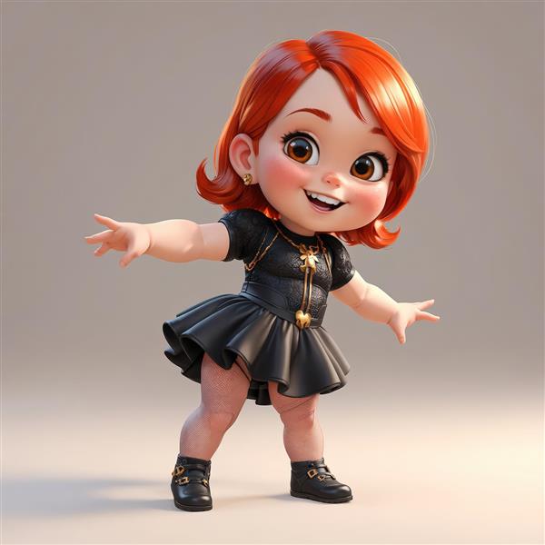 فیگور کارتونی دختر شجاع مو کوتاه مشکی با لباس چرمی قهرمانی و ژست با ابهت