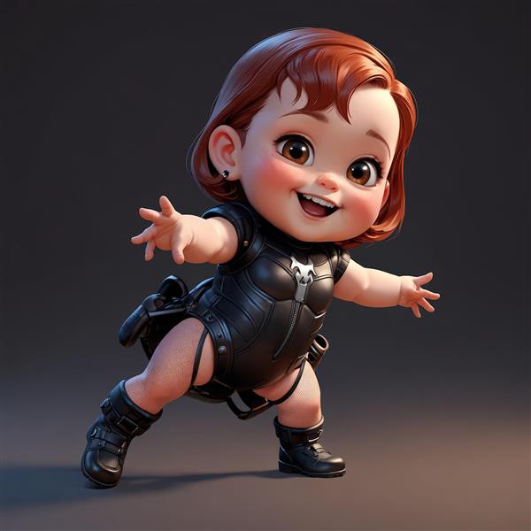 فیگور کودکانه دختر بالرین مو مشکی با دامن کوتاه و ژست شادمانی، کیفیت عالی