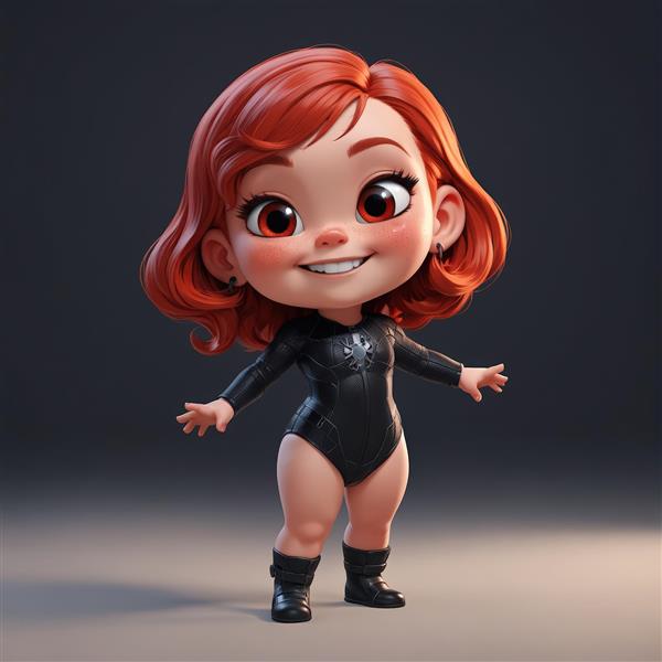 عروسک فانتزی دختر مبارز با لباس رقص یا بالرین مشکی و چکمه‌های بلند