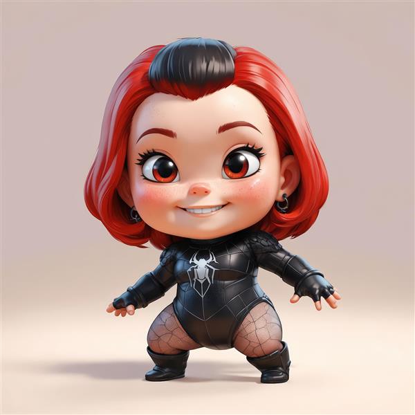 تصویر فانتزی دختر عنکبوتی بامزه با جوراب شلواری و لباس مشکی، مناسب چاپ