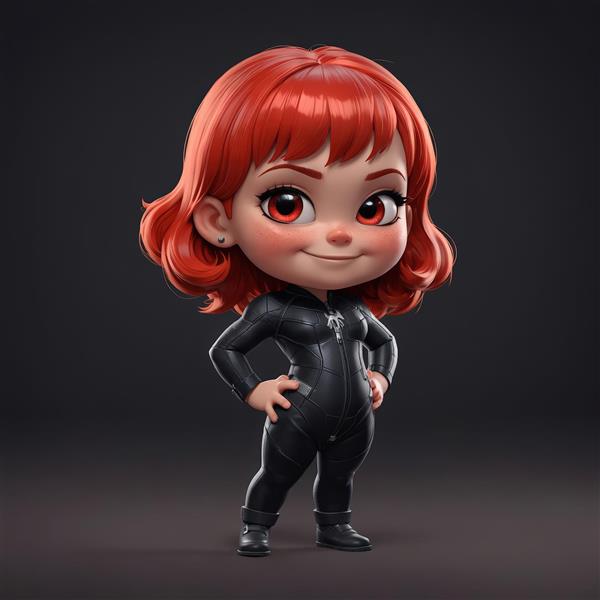 کاراکتر چاقالو با لباس چرمی مو قرمز با نماد عنکبوت، فیگور سه بعدی با کیفیت