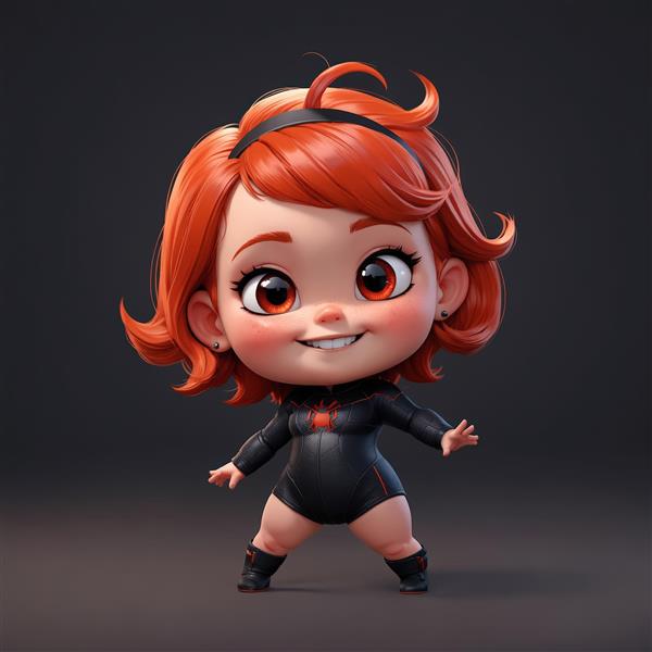 فیگور دختر سوپرهیرو بامزه با موهای نارنجی و لباس مشکی اسپرت