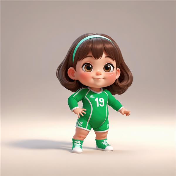 کاراکتر دختر بامزه و کارتونی با لباس ورزشی سبز و هدبند