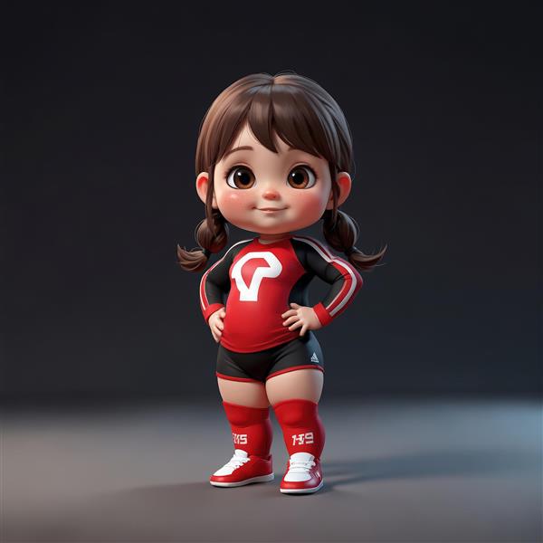 تصویر کارتونی باکیفیت دختر والیبالیست با لباس مشکی و قرمز و جوراب بلند