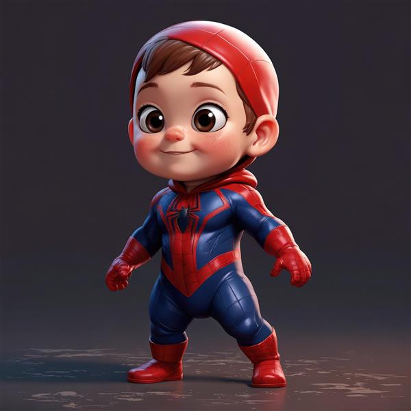 عکس استوک نوزاد پسر اسپایدرمن با کلاه قرمز، طرح سه‌بعدی تمام قد با ژست قهرمانانه، کیفیت بالا برای چاپ عریض