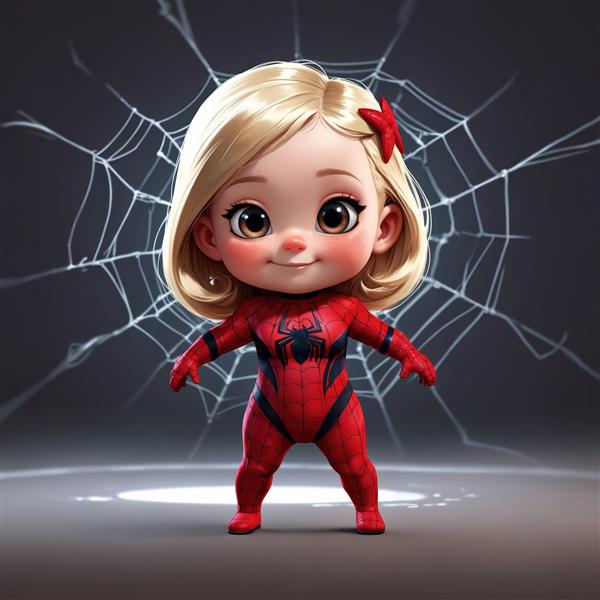 عکس عروسکی دختر با موی کوتاه و پاپیون قرمز (اسپایدر گرل) مناسب چاپ روی کنواس
