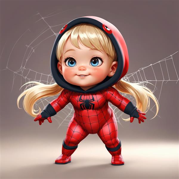 تصویرسازی دختر اسپایدرمن بلوند با چشم آبی و هودی مشکی (کیفیت بالا برای چاپ عریض)