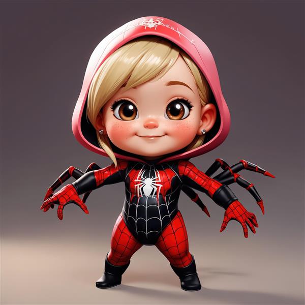 عکس سه بعدی دختر اسپایدرمن با چهار دست عنکبوتی (مناسب پوستر فانتزی و اتاق نوجوان)