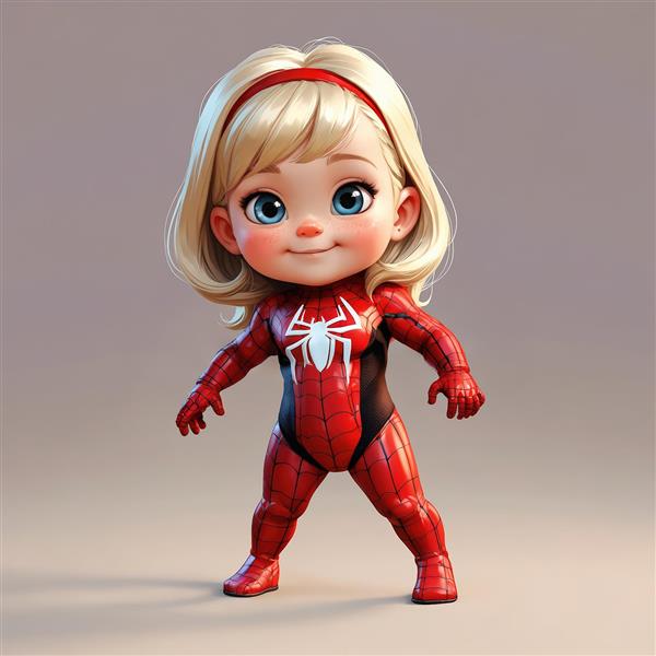 طرح تابلو دختر قهرمان عنکبوتی با چشم آبی و هدبند قرمز (فانتزی کودکانه)
