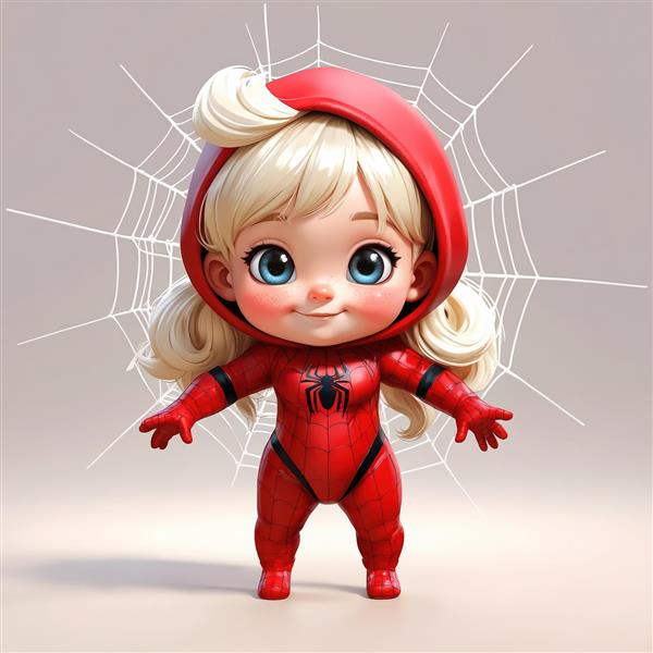 عکس کارتونی دختر عنکبوتی شاد در پس زمینه تار عنکبوت برای طرح‌های چاپ عریض