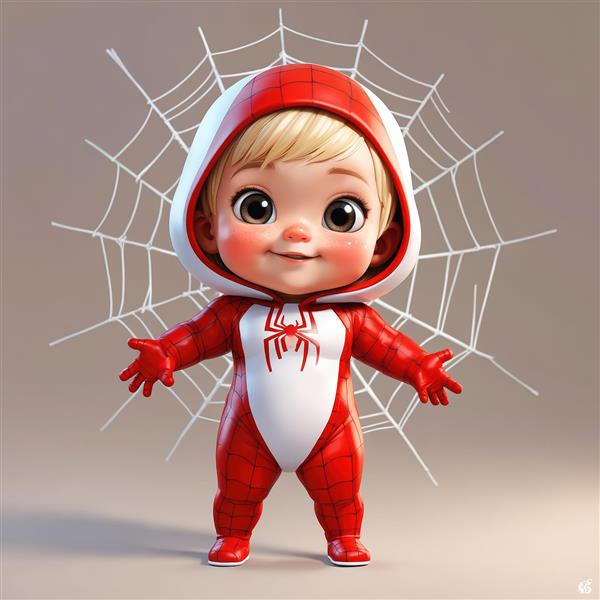 تصویرسازی فانتزی بچه‌گانه عنکبوتی اسپایدرمن با شنل برای مهدکودک و دکوراسیون کودک
