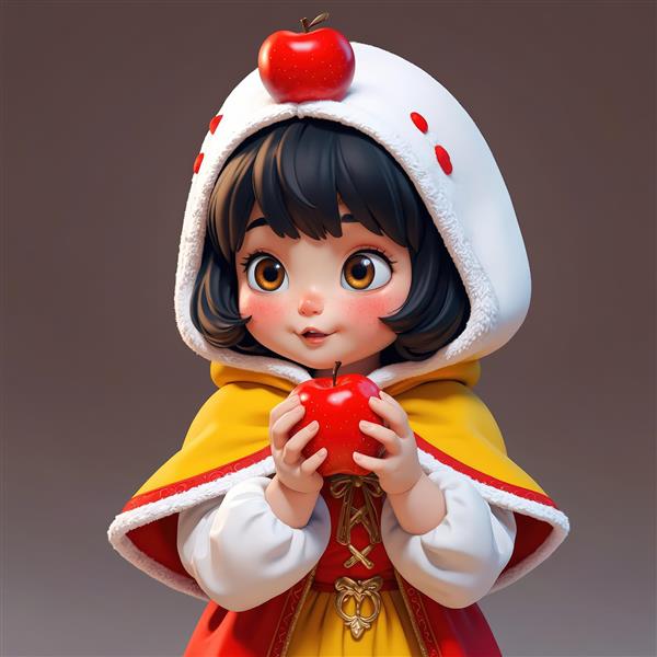 پرتره گرافیکی عروسکی دختر با هودی و سیب قرمز، تصویرسازی فانتزی برای پوستر چاپی