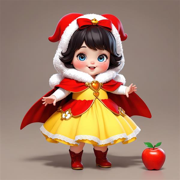 عروسک سفید برفی با کلاه پشمی طرح میکی موس و لباس زرد و سیب